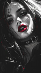Vampira mulher dark sombras fortes preto vermelho IA Generativa
