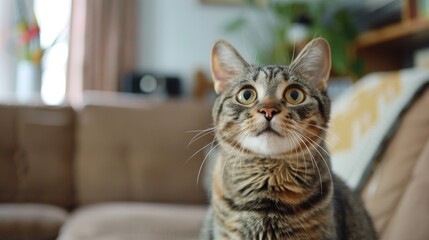 Plakat Curious cats looking at home camera close up wallpaper background