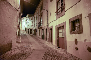 Night image of the old streets of the Alentejo town of Castelo de Vide-Portugal.