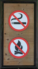 Signs of prohibited smoking and fire, risk of fire.