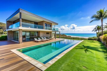Fototapeta premium Luxury beachfront villa with a swimming pool 