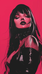 Ilustra&ccedil;&atilde;o vampira mulher dark sombras fortes IA Generativa