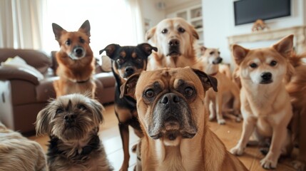 Curious dogs looking at home camera close up wallpaper background