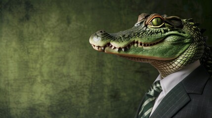 Obraz premium Crocodile businessman wearing business suit wallpaper background