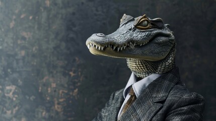 Obraz premium Crocodile businessman wearing business suit wallpaper background