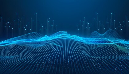 Big data visualisation. Abstract digital particles. Cyber network background. Technology concept with lines and doth gloving. Generative ai image