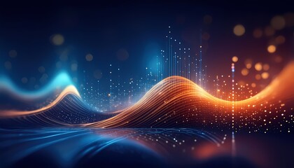 Big data visualisation. Abstract digital particles. Cyber network background. Technology concept with lines and doth gloving. Generative ai image