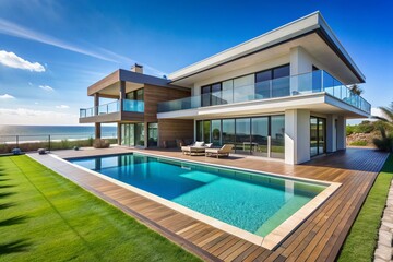 Fototapeta premium Luxury beachfront villa with a swimming pool 