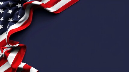 This image showcases the American flag elegantly draped with flowing waves on a deep blue background, capturing a sense of patriotism and pride.