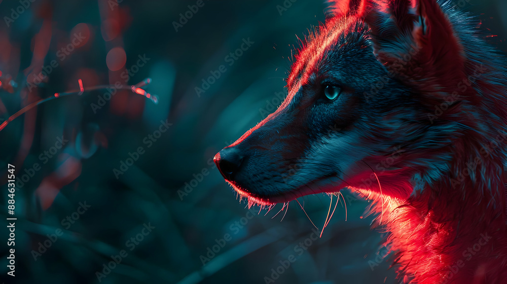 Sticker Wolf in Red and Blue Light