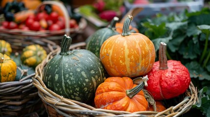 Pumpkins in basket thanksgiving autumn harves wallpaper background