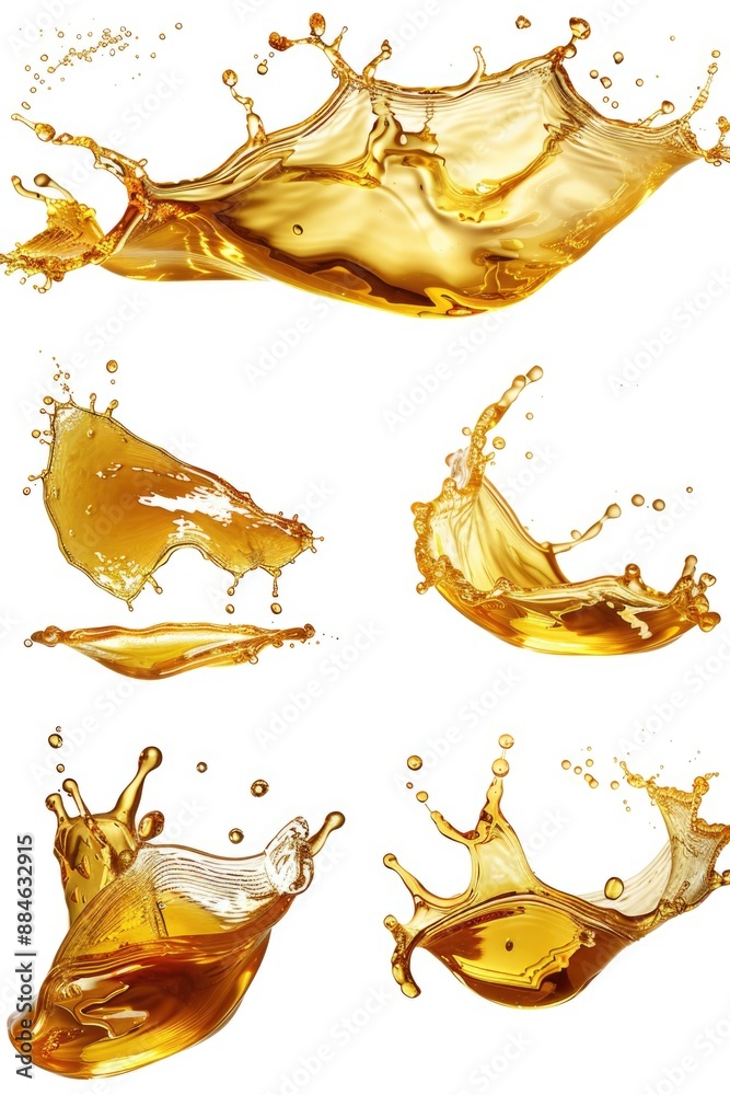 Poster A set of four colorful liquid splashes on a white background, perfect for use in design and editorial projects