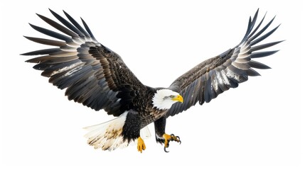 Fototapeta premium Powerful bald eagle spreads its wings and soars, displaying its majestic grace and strength