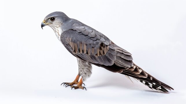 Majestic shikra stands gracefully on a white background, showcasing its powerful presence as a wild predator