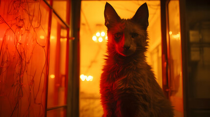 Mysterious Cat in Red Glow