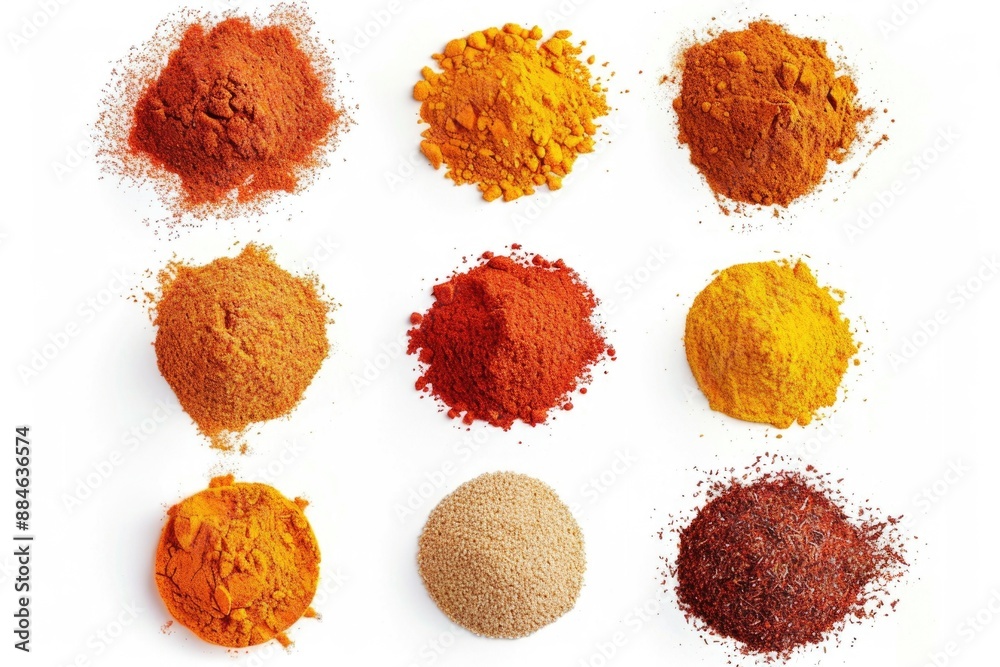 Aufkleber A selection of different spices displayed on a clean white surface