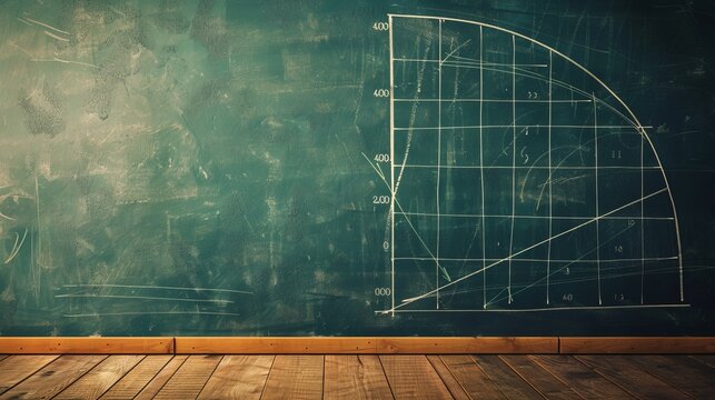 A large chalkboard features a specific mathematical curve drawn meticulously, showcasing a detailed academic concept likely used in advanced mathematical studies.