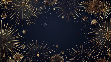 Naklejka premium Frame made from golden sparks and firecrackers on black background with copy space. Festive fireworks for celebration Christmas, birthday, event, holiday. Backdrop for design greeting card or banner