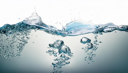 fresh blue natural drink water wave wide panorama with bubbles concept isolated white background