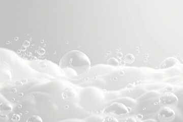 Close-Up of White Bubbly Foam Texture, Soapy Suds Background, top view. Abstract Clean and Fresh Washing or Cleansing Concept.