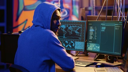 African american spy doing international espionage warfare on other countries for his government,...