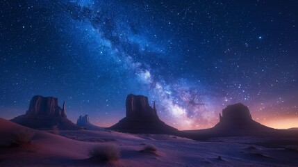 Majestic Night Sky with Milky Way over Monument Valley Desert Landscape