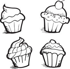 cupcake doodle colleection stock image vector