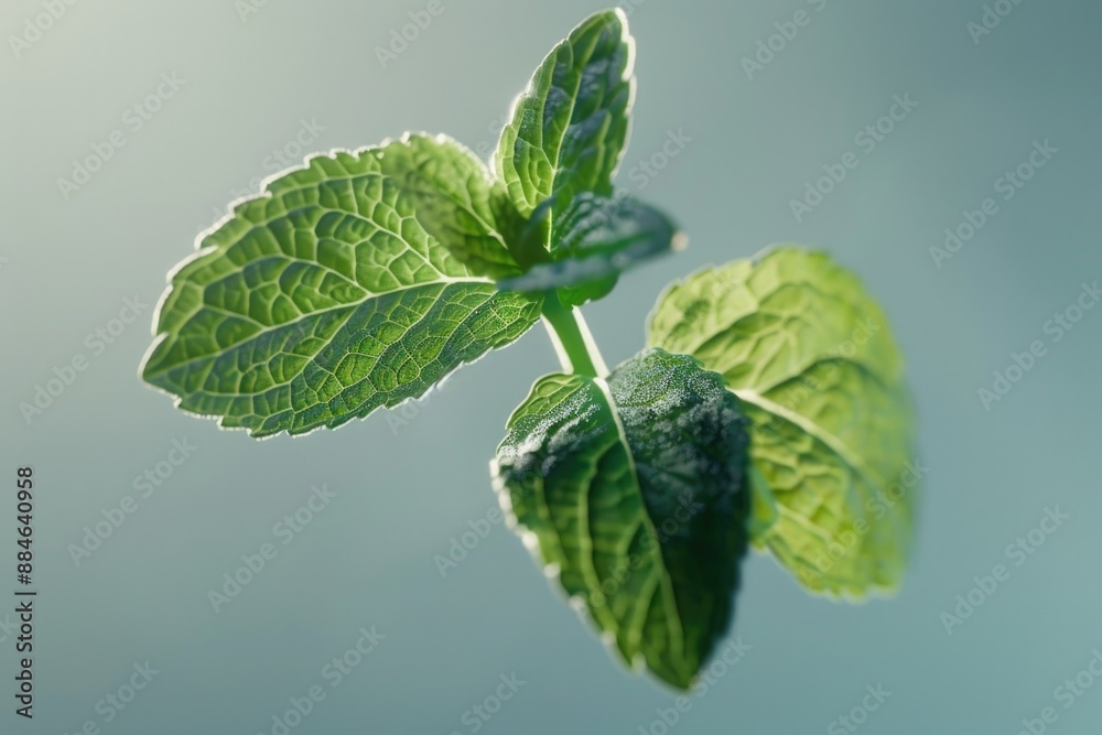 Poster a close-up of a plant with water droplets on its leaves, ideal for use in illustrations or as a back