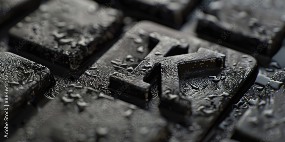 Poster A close-up shot of a keyboard with water droplets on its keys, perfect for illustrating concepts related to technology and liquid damage