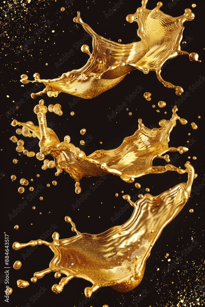 Poster a group of small golden droplets scattered on a dark background