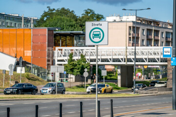 Green transport zone sign in Warsaw city centre