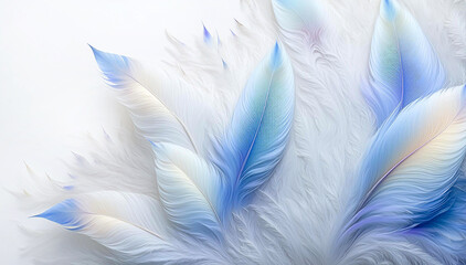 Fototapeta premium Pastel background, blue and white feathers. Abstract texture