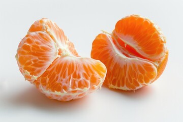 Two peeled oranges sit on a white surface, ready for use or decoration
