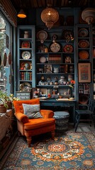 Trendy home office store with stylish furniture and vibrant decor.