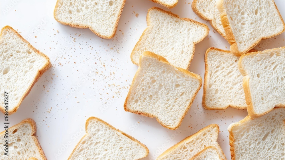 Sticker White bread slices on white background with room for text