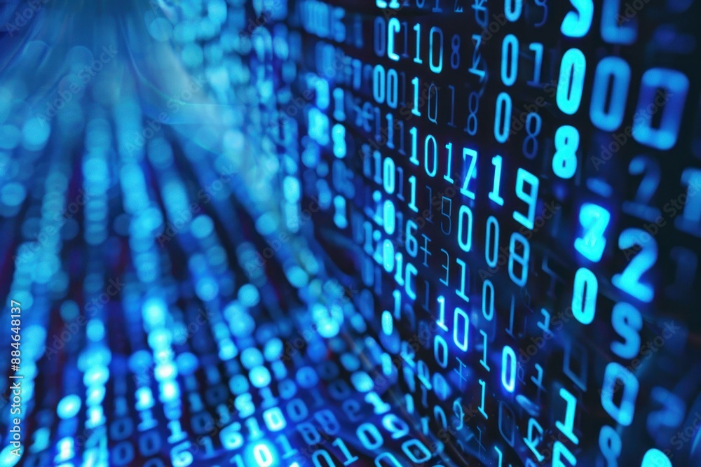 Poster bluetoned background with binary code streaming, symbolizing data transfer