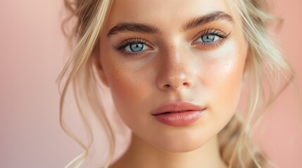 Fototapeta premium Portrait of a young beautiful blonde woman with healthy skin