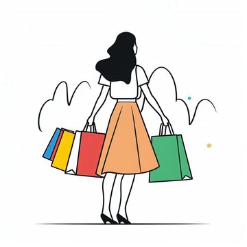 recommend clip art: Artistic illustration of female shopping with shopping bags