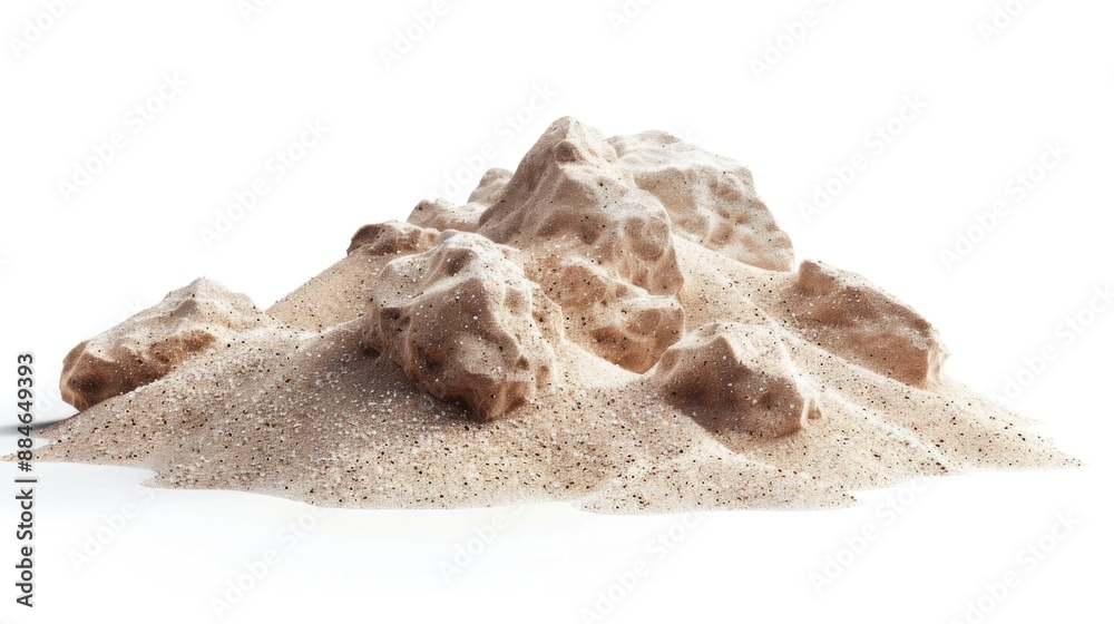 Poster a close-up shot of a small pile of sand on a white surface, great for use in designs related to natu