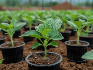 Natural Flora Propagation in Action A Close-Up Look at Seedling Growth in a Greenhouse Setting, showcasing the process of plant propagation from seed to sprout