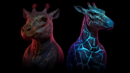 Fototapeta premium Neon Giraffe Portraits