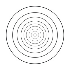 Concentric grey color circle elements with a white background. Circle spin target, Radio station signal, or Center minimal radial ripple line outline abstractionism.