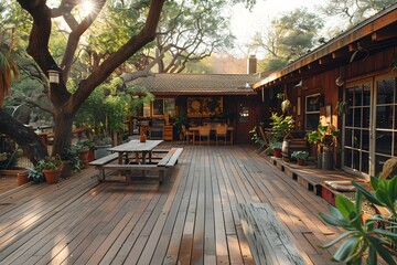 Wooden Deck at a Cabin in the Woods