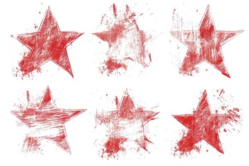 Six bright red stars on a black background