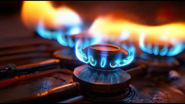 Burning fire on a gas burner