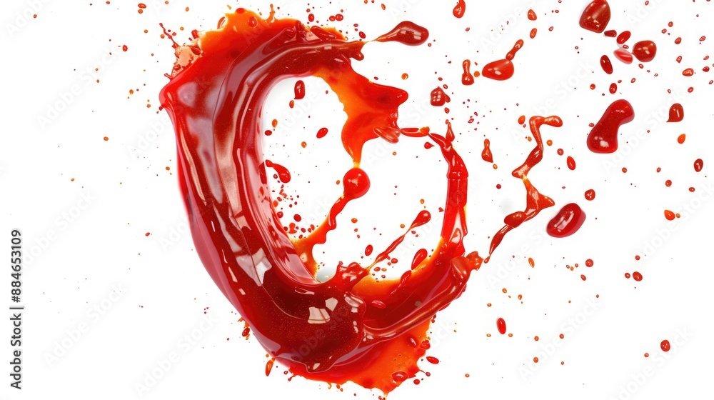 Poster a close-up image of a splash of red liquid on a white surface, suitable for use in medical or scienc