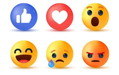 3d emoji reactions social media reaction emojis, emoticons - like, love, haha, wow, cry, angry, smileys, emoji, emoticon