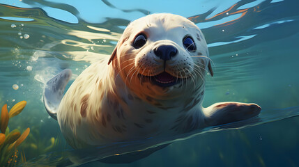 Fototapeta premium Smiling Seal Pup Underwater