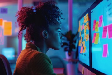 Fototapeta premium A person working on a laptop or desktop computer