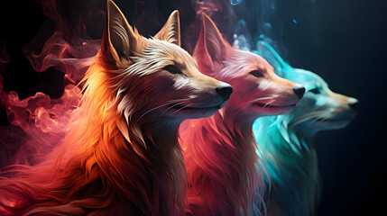 Naklejka premium Foxes in Smoke and Light